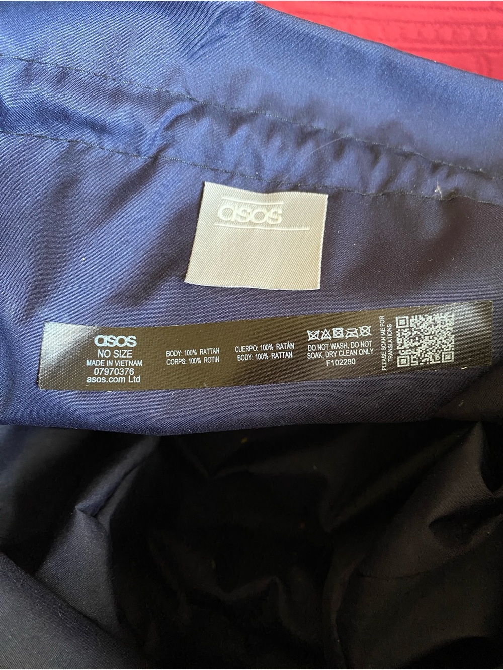 ASOS rattan rectangle bag with navy fabric drawstring liner. Like new! - Picture 9 of 9